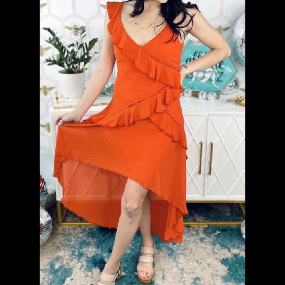 FANCO burnt orange/rust ruffled dress, Size M
